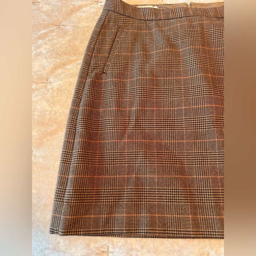 LL Bean Faux Wrap Skirt Womens 10P Brown Plaid Classic Zip Lined Pockets Academy - Picture 7 of 11